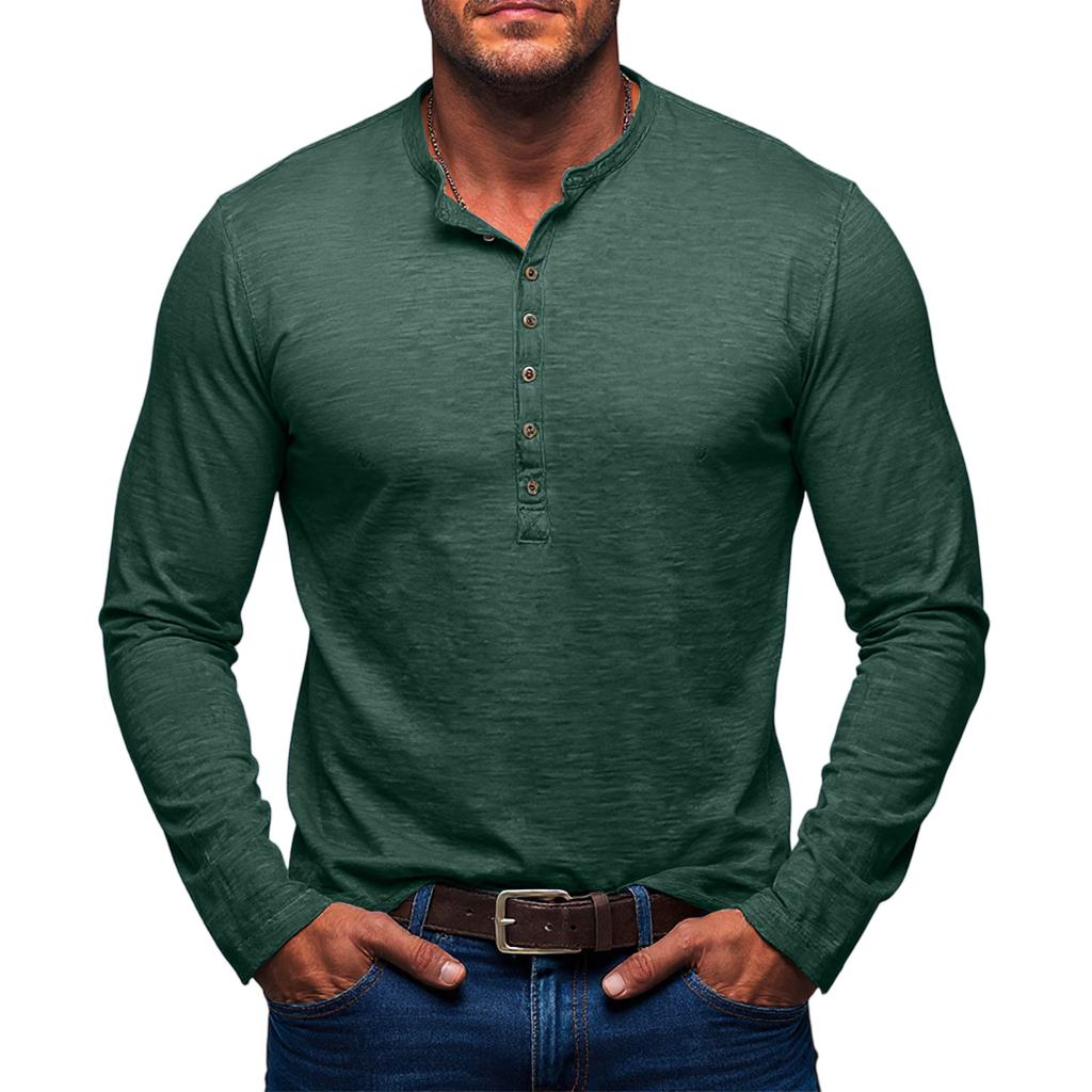 Men'S Button Up Long Sleeved Fashionable Casual Sports Top