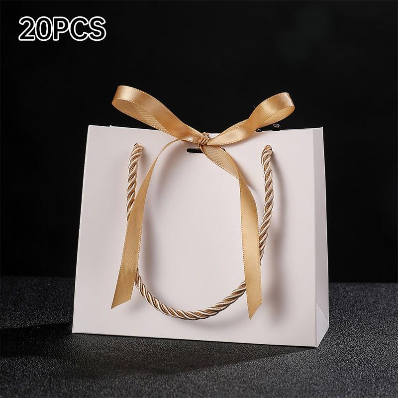20pcs Pretty Gift Bag Packaging Bag Ribbon Fashion Butterfly-knot Paper Bags Fashion Solid Color Tote Bag Packaging Supplies