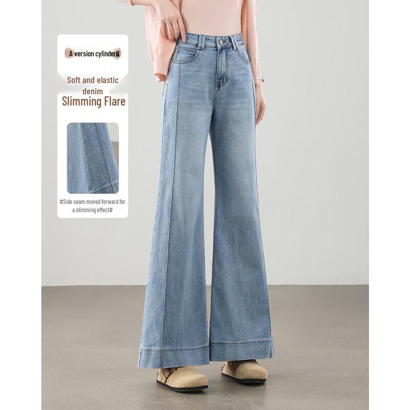 TERRE BLEUE Women s Loose High-Waist Flare Denim Jeans L