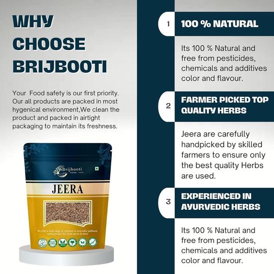 Brijbooti Jeera - 50 g - Ganze Kreuzkümmelsamen - Cuminum Cyminum - Frisches natürliches Jeera - Jeerakam - Kreuzkümmel