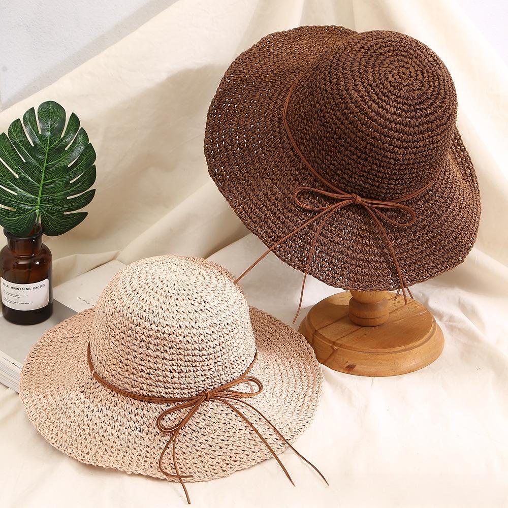 New Holiday Sle Beach Fisherman Hat Seaside Sun Protection Sun Hat Large Brim Bow Woven Straw Hat Women