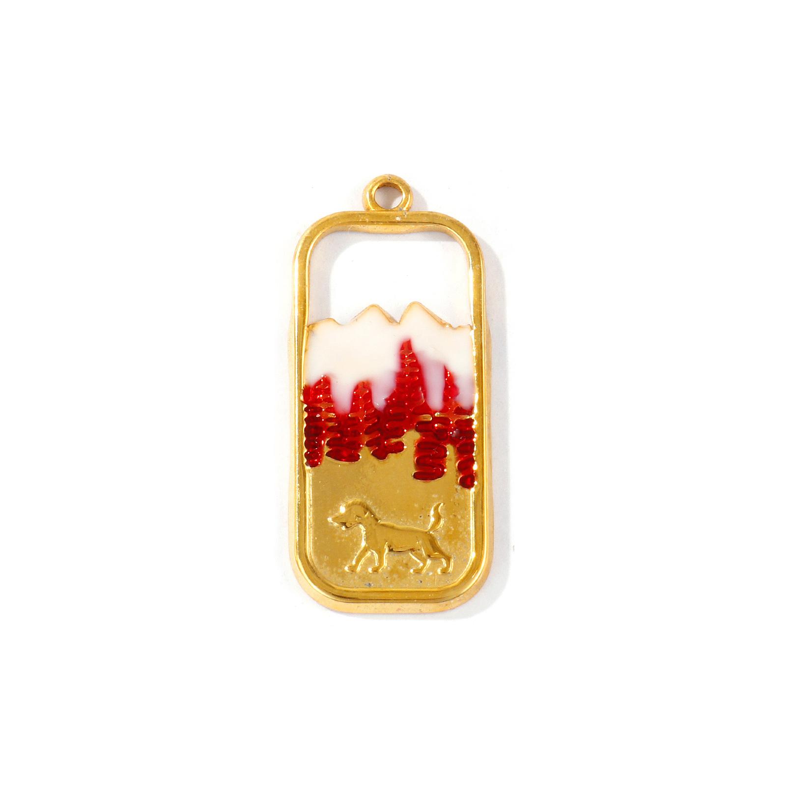 

2Pcs Waterproof 304 Stainless Steel Hollow Pendants 18K Gold Plated Enamel Rectangle Mountain Dog Charms DIY Necklace 3.6x1.6cm