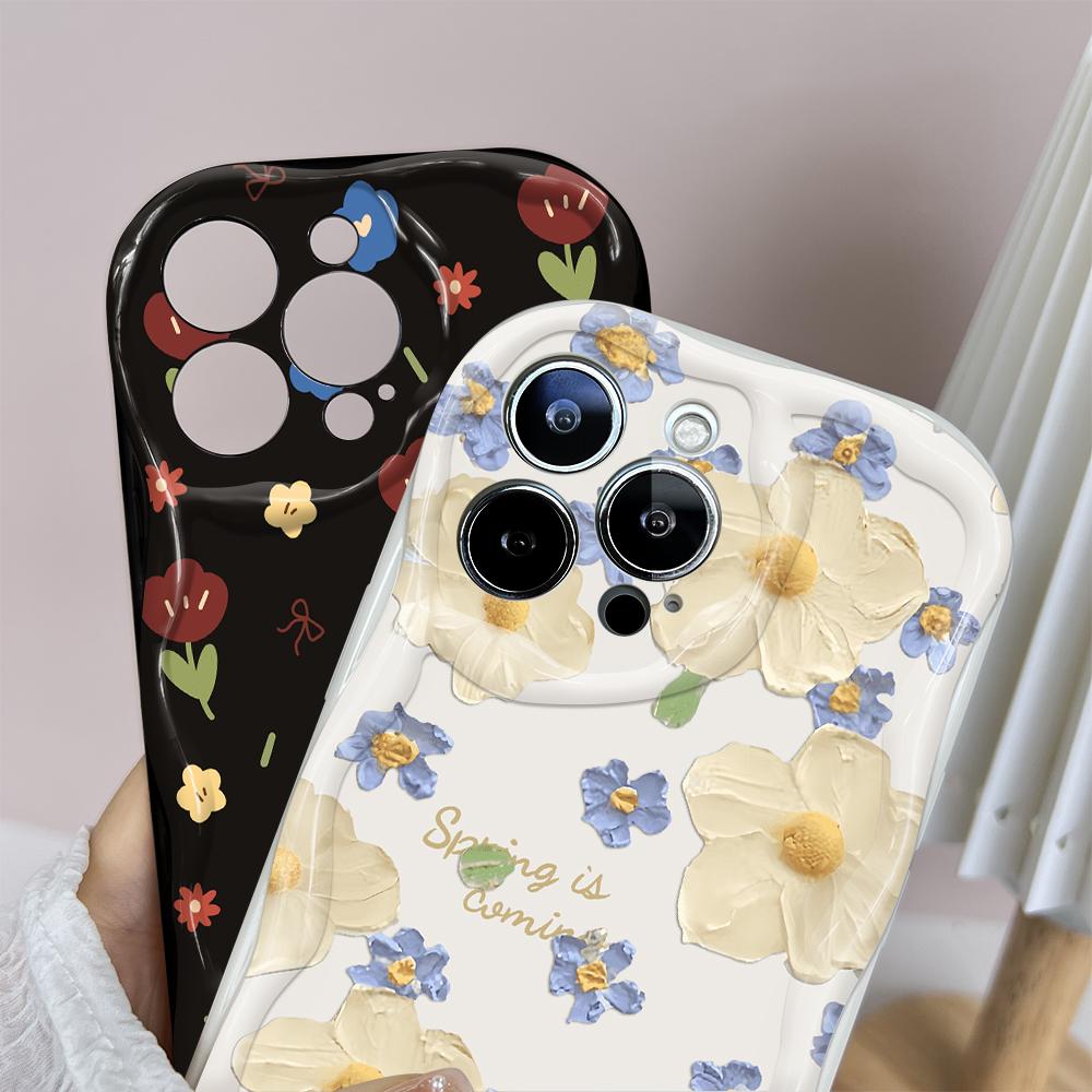 Kreslený vzor krémová textura pouzdro vlnitý okraj měkký silikonový kryt pouzdro na telefon pro iPhone Samsung Huawei Honor Xiaomi Redmi OPPO Realme Vivo Infinix