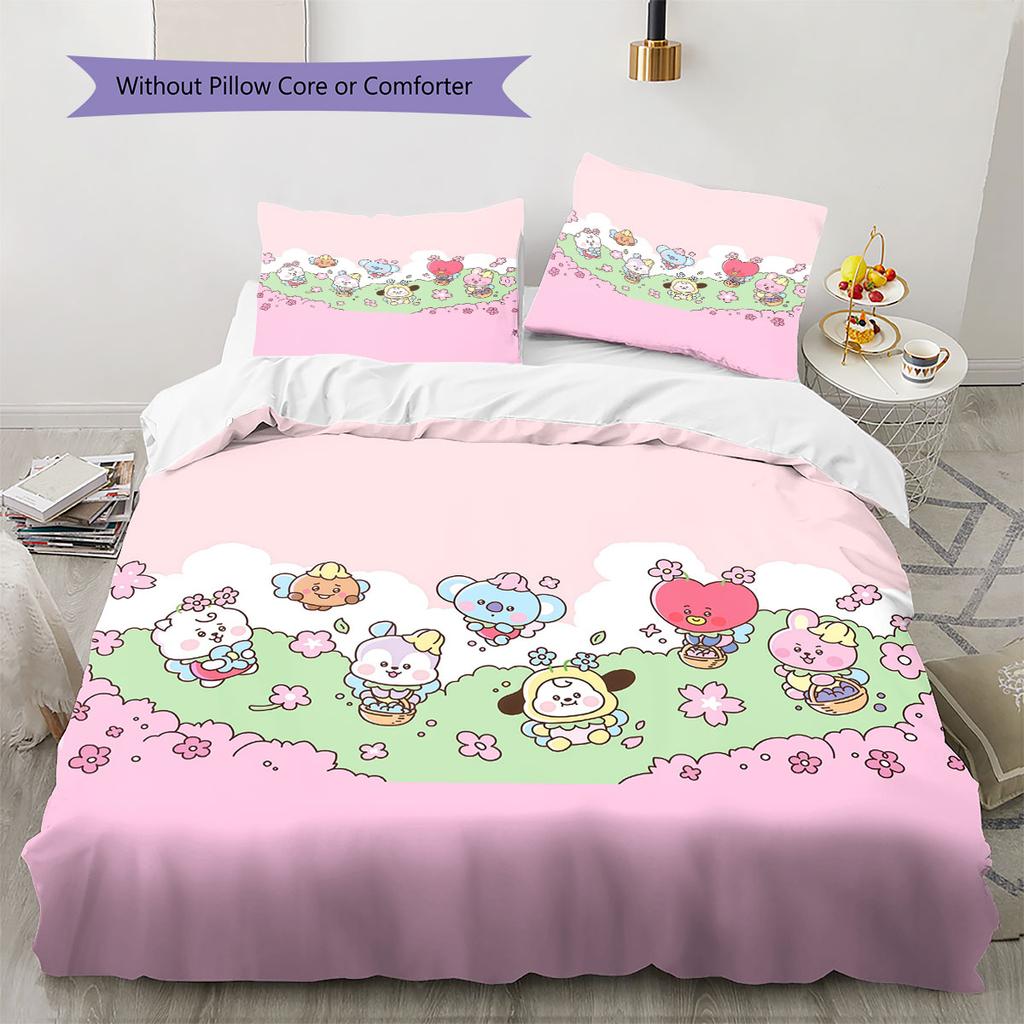 BT21 Pattern Bedding Home Decoration Birthday Gift ( 1 Duvet Cover + 2 Pillowcase, Without Core),fan Merchandise.