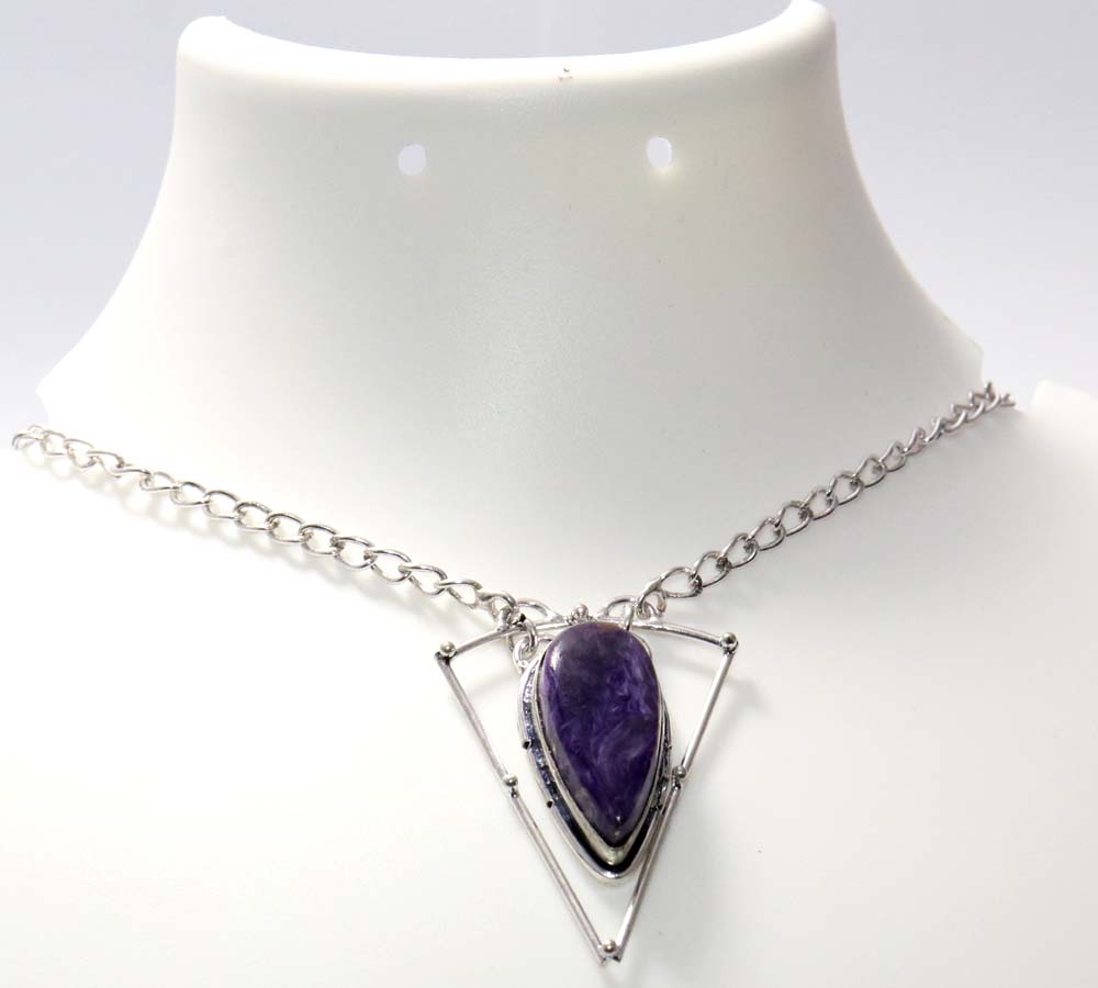 Exclusive Pear Charoite 925 Silver Plated Necklace 18" Everyday Glam Jewelry U2F18