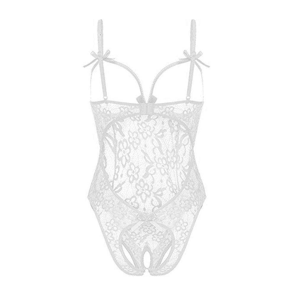 Open Crotch Women Underwear Deep V Lace Sling Nightwear Sweet Lace Bow Bodysuit  Home