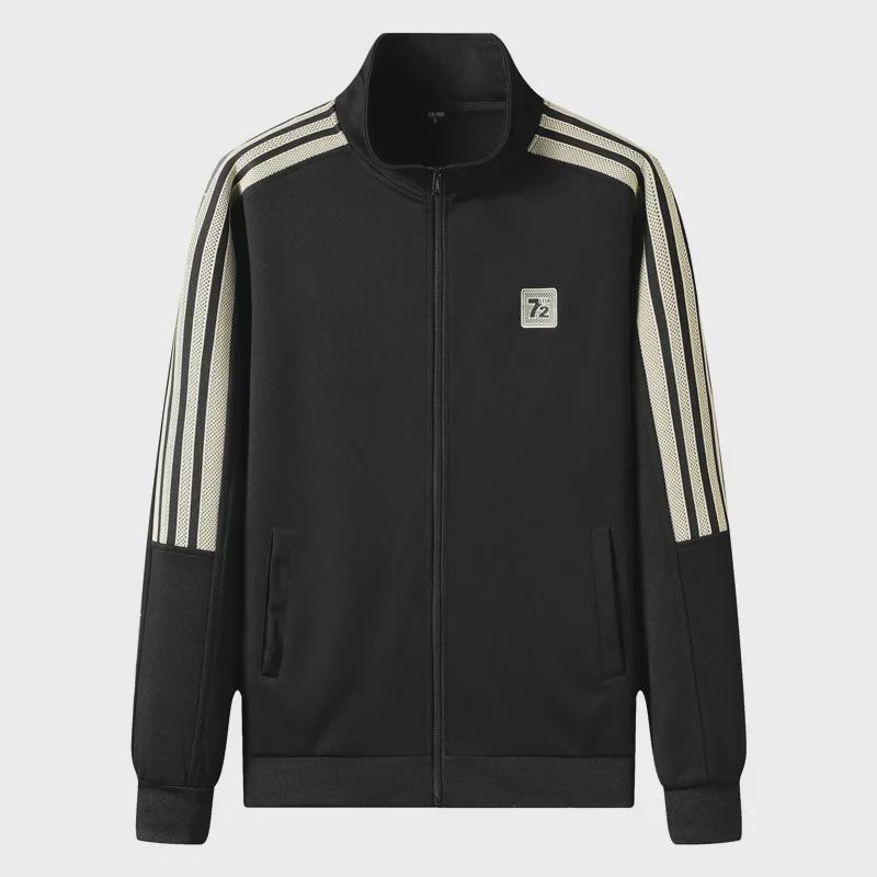 Costum sport casual din două piese pentru bărbați, cu cardigan și jachetă în dungi, toamnă