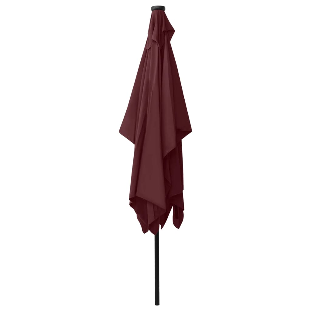 Solar Powered LED Sun Umbrella with Steel Pole Burgundy Red 2x3 M