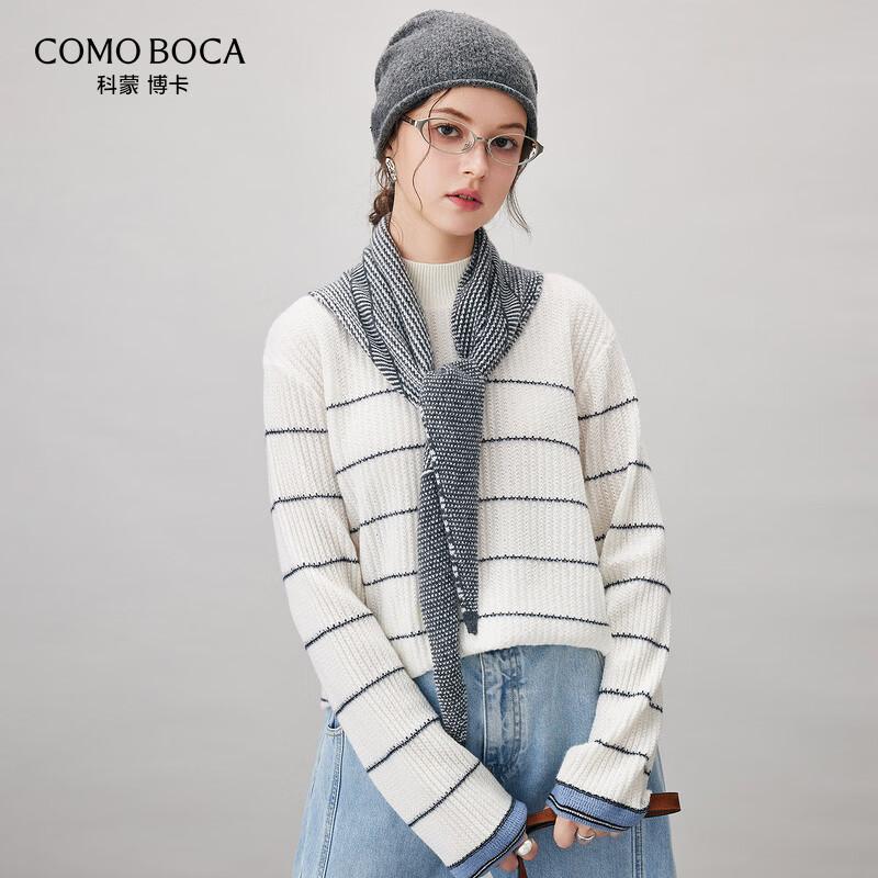 Kemengboka Women's 100% Cashmere Striped Mock Neck Sweater