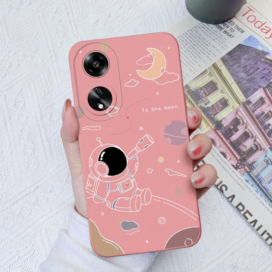 Dla Oppo A11 A1K A7 A15 A35 A52 A55 A1 Etui na telefon Tylna okładka Wzór uroczego kreskówkowego astronauty Miękki płynny silikon Odporny na upadki Pokrowiec dla Oppo Bumper Capa