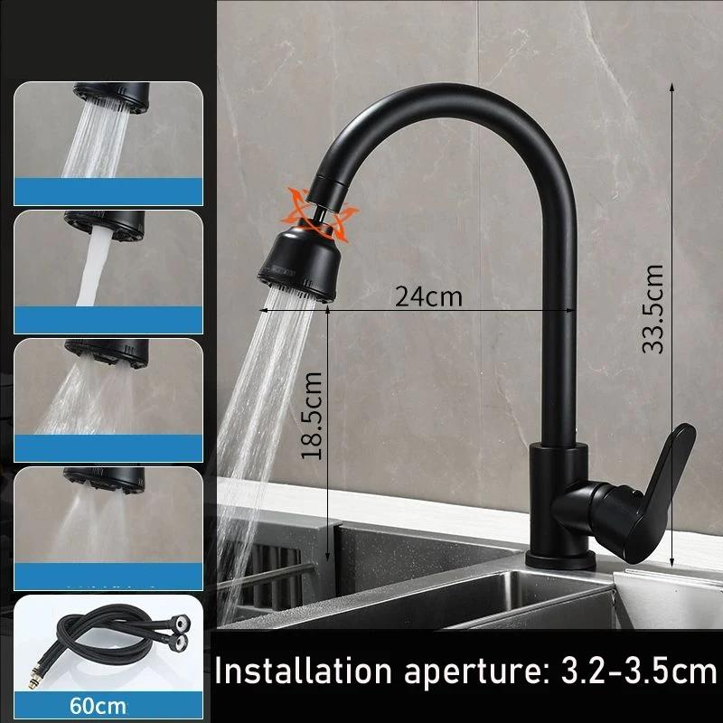 Black Kitchen Faucet Single Handle Hot and Cold Water Kitchen Sink Taps Basin Mixer with 360° Rotating Adapter Gray