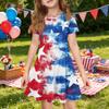 Girls Short Sleeve Dress with Pocket Independence Day Star Print Casual A-Line Dress for Summer Comfortable Fit
