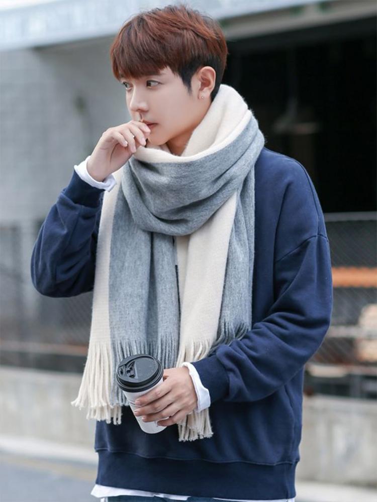 New Fashion Men'S Winter Korean Version Of The Wild Simple New Men'S Scarf Knitted Long Section Young People Students Scarf