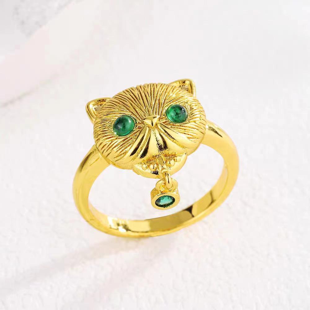 Ciondolo Gatto Oro Sabbia Vietnamita: Ciondolo Gatto Placcato Oro Rame Design di Nicchia per Donne
