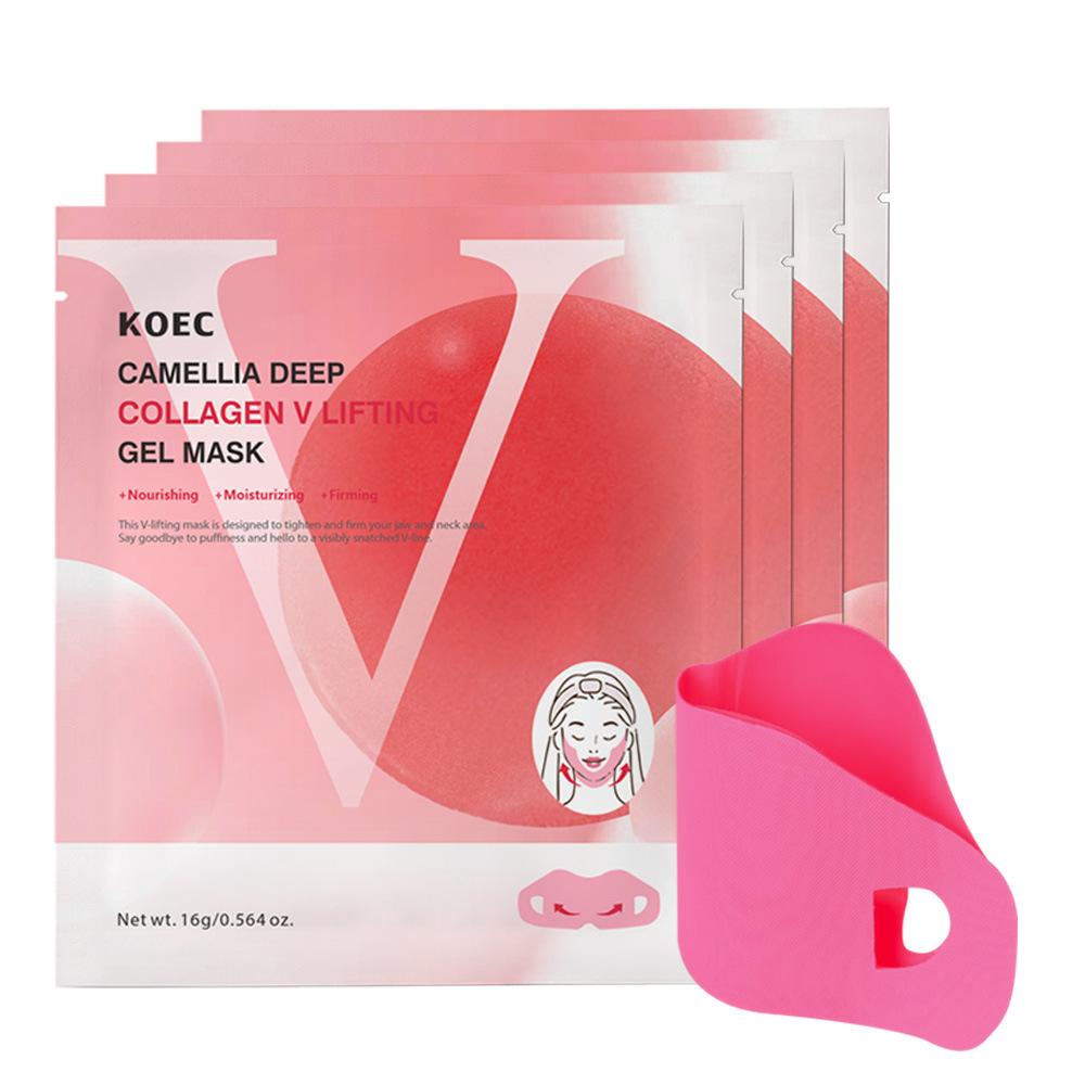 KOEC Camellia Collagen V-Shape Face Mask 4-Pack Lifting Firming Gel Hanging Ear Mask Hydrating Skin Care