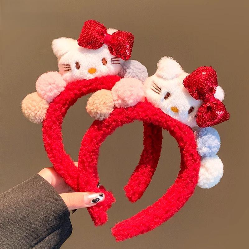 Adorable Red Bow Kitty Plush Headband for Women - Perfect for Autumn/Winter, Face Washing, Mask Application, and Festive Holiday Wear