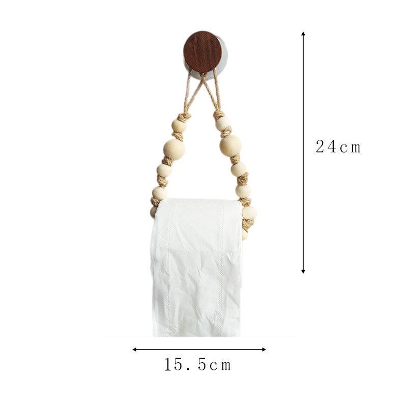 Hand-Woven Toilet Paper Holder with Hemu Beads and Hemp Rope, No-Punch Installation