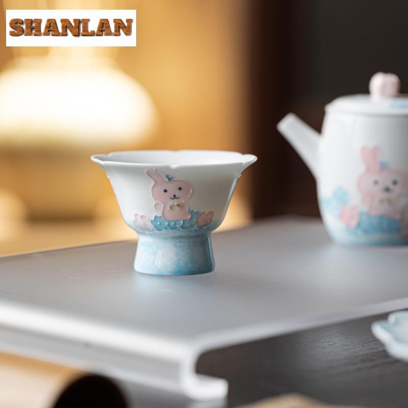 45ml Hand-painted Rabbit High Foot Teacup Traditional Tea Bowl Jug Tea-tasting Personal Cup Chazhan Master Cups Household Cha
