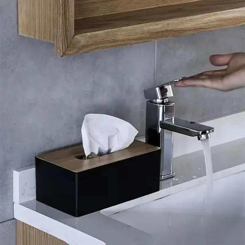 Creative Rectangular Tissue Box Hotels Guesthouses High-end Wooden Cover Paper Box Home Multifu Mobile Phone Storage Paper Boxs