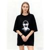 Oversized T Shirt Black Abstract Alien Face Print Casual Streetwear Fashion Top for Women and Men