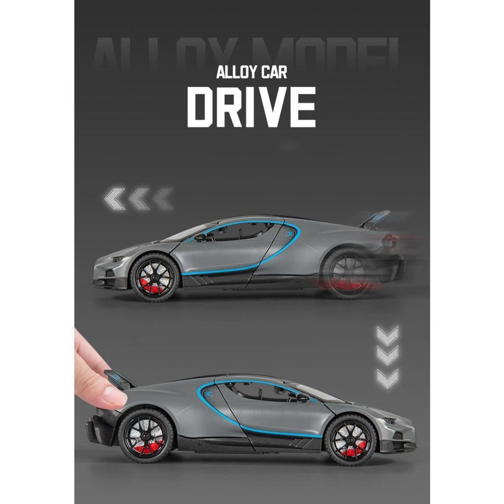 1/24 Bugatti Tourbillon With Spray Supercar Alloy Muscle Car Model Sound and Light Pull Back Children's Toy Collectibles Birthday gift