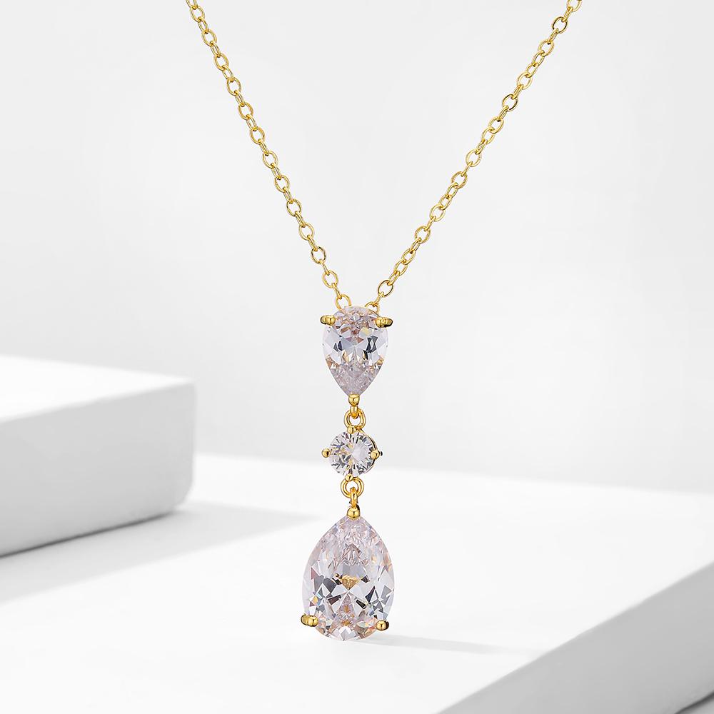 ZAKOL Brand Classic Aesthetic Water Drop CZ Pendant Necklace Shiny Geometric Crystal Wedding Party Zircon for Women Wholesale