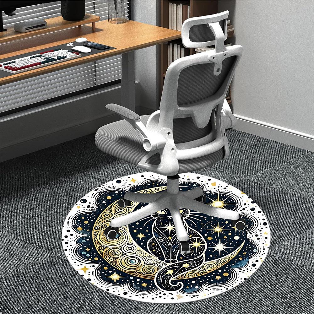 

1PC Moon Cat Office Round Area Rug, Indoor Mat Suitable ForOffice, Under Office Chairs Bedroom Living Room Home Decor, Room Deco, D108 80cm by 80cm