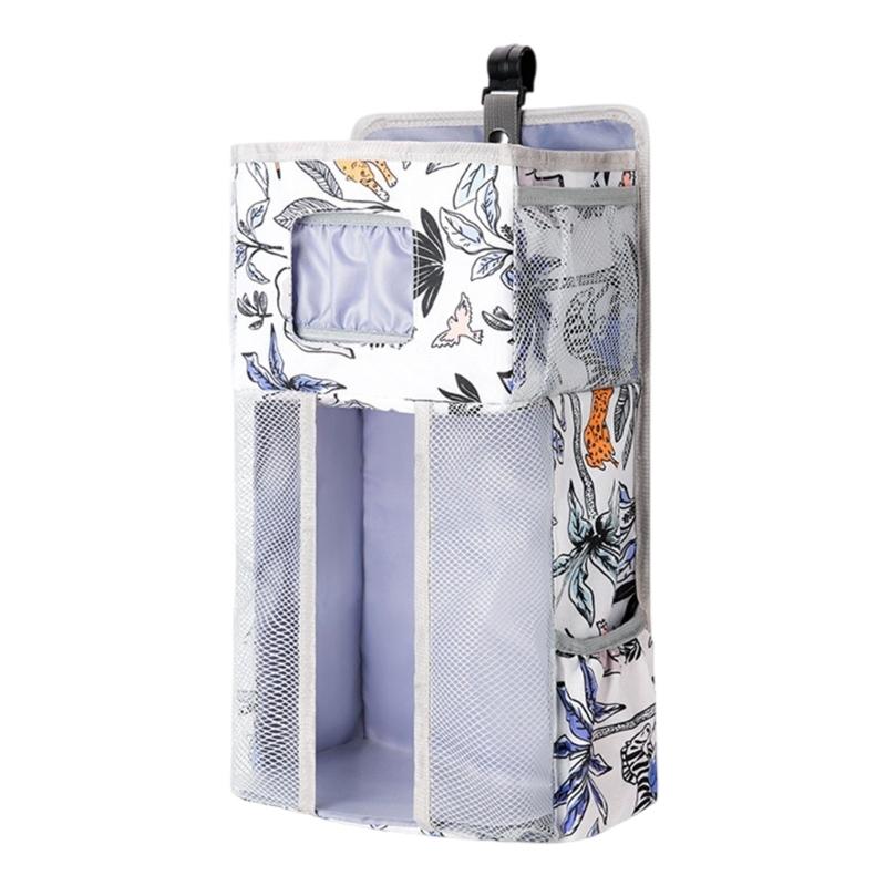 Multifunkční organizéry na pleny z oxfordské látky pro skladování u postýlky, pevná závěsná taška s bezpečným dvojitým hákem