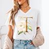 Pink Flower Letters Az Print Tshirt 26 Alphabet Unisexs Vneck Tshirt Flower Letter A B C D Short Sleeve Female Tees Tops