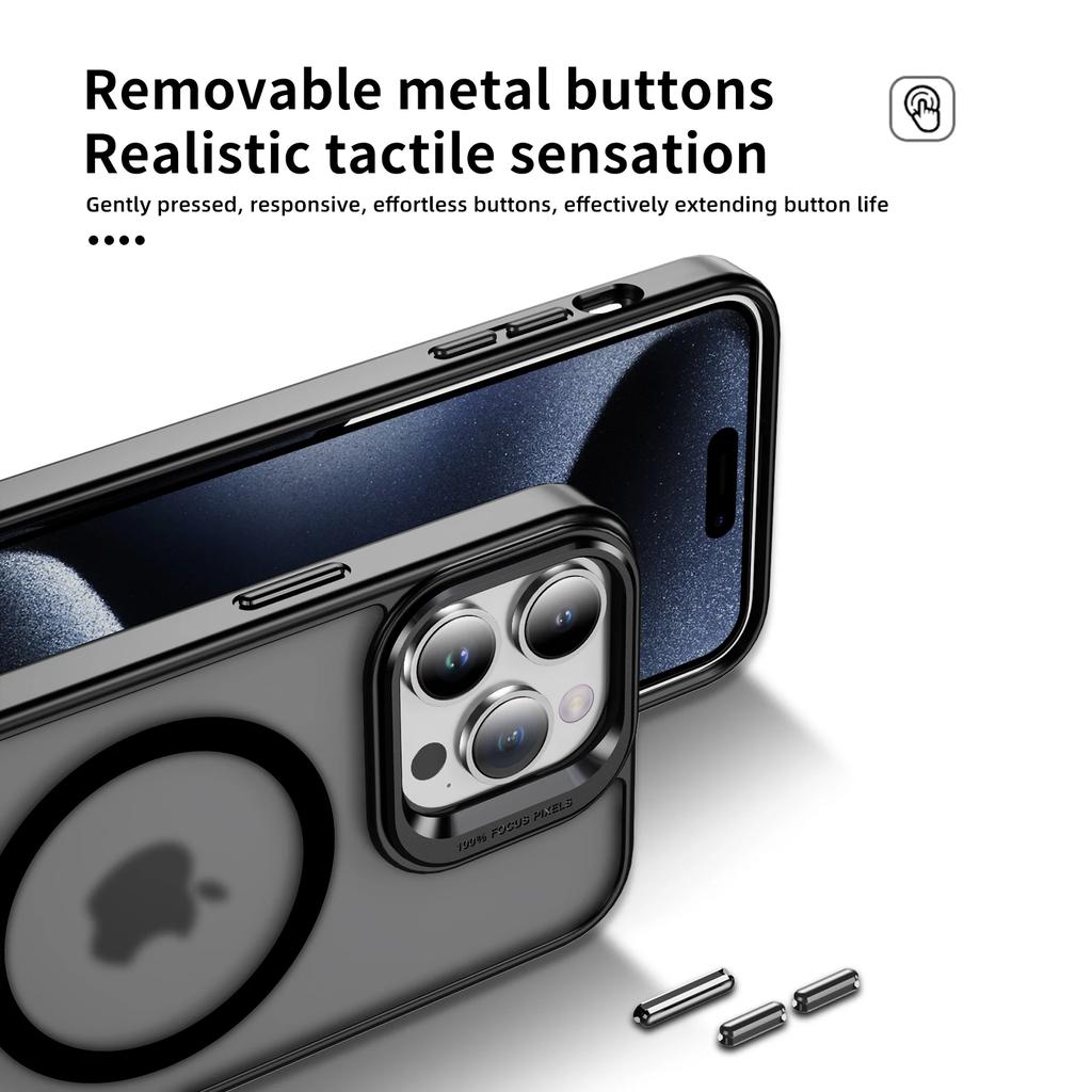 Metal Frame Lens Protection Bracket Phone Case For iPhone 11 12 13 14 15 16 Pro Max Skin Feel Matte Magsafe Magnetic Back Cover