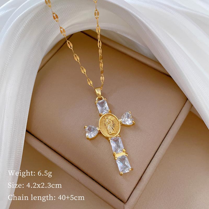 Foreign Trade Portrait Copper Micro-Inlaid Necklace Combination Female Real Gold Electroplated Exquisite Collarbone Chain