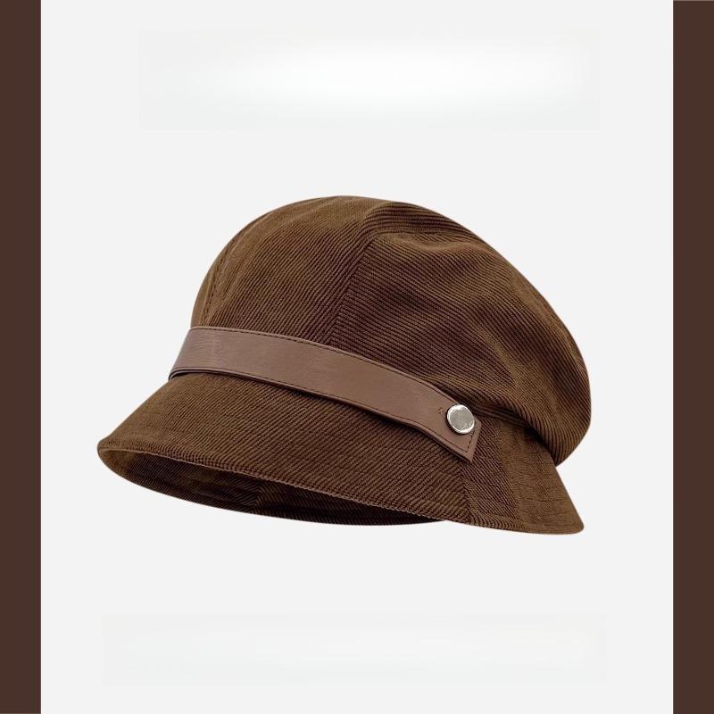 

1 шт. Женская однотонная ретро вельветовая панама, Подходит для осени/зимы, Модная для поездок на работу, Используется как шляпа для подарка, Берет, Конная One Size кофейный