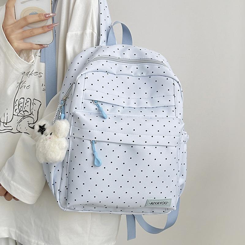 Student Schoolbag Polo Dot Women's Large Capacity Backpack Lightweight Class Backpack