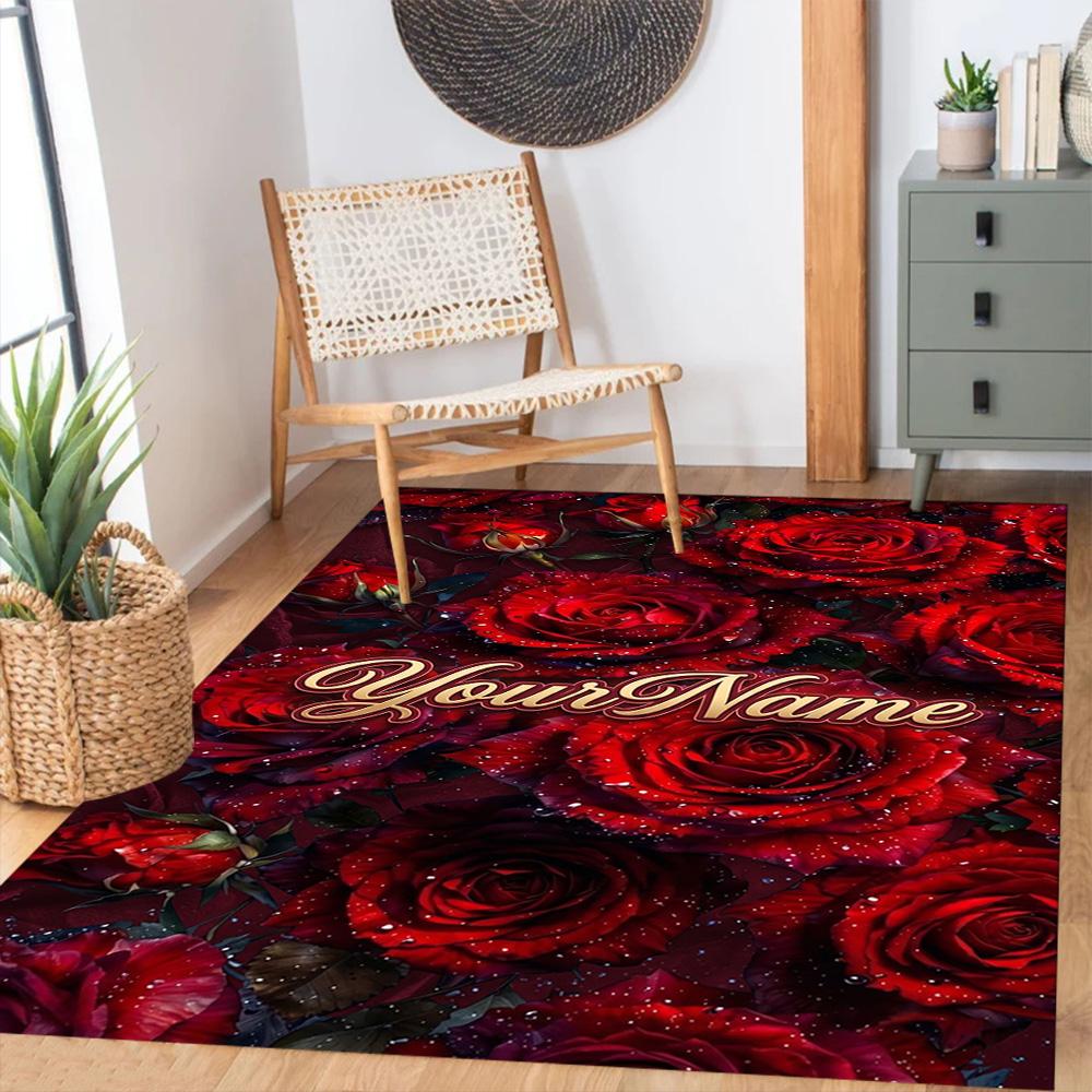 Rose Customize Text Floor Rug Office Rug Suitable for Hallway Kitchen Outdoor Game Room Anti-slip Rug Office Home Decor Best for Christmas