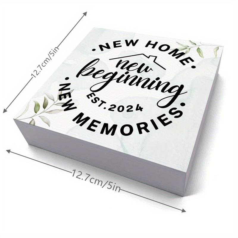 Funny New Home Wooden Sign. Rustic "New Memories" Box Art for Shelf or Desk Decor. 5x5 Inches.