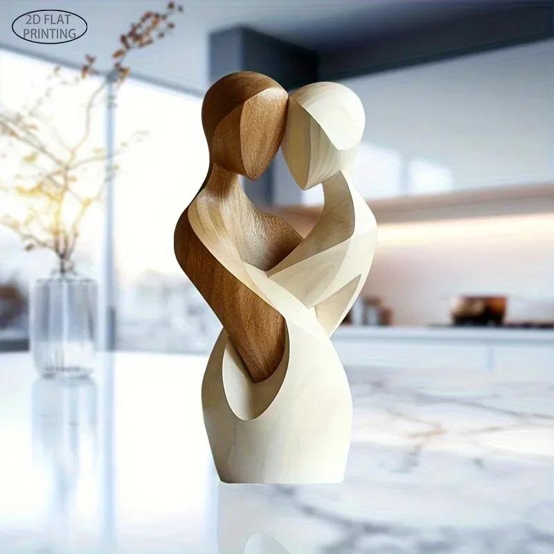 

1PC 2D Flat Modern Wooden Couple Statue - Artificial Wood Elegant Sculpture | Living Room Bedroom Office Home Decor