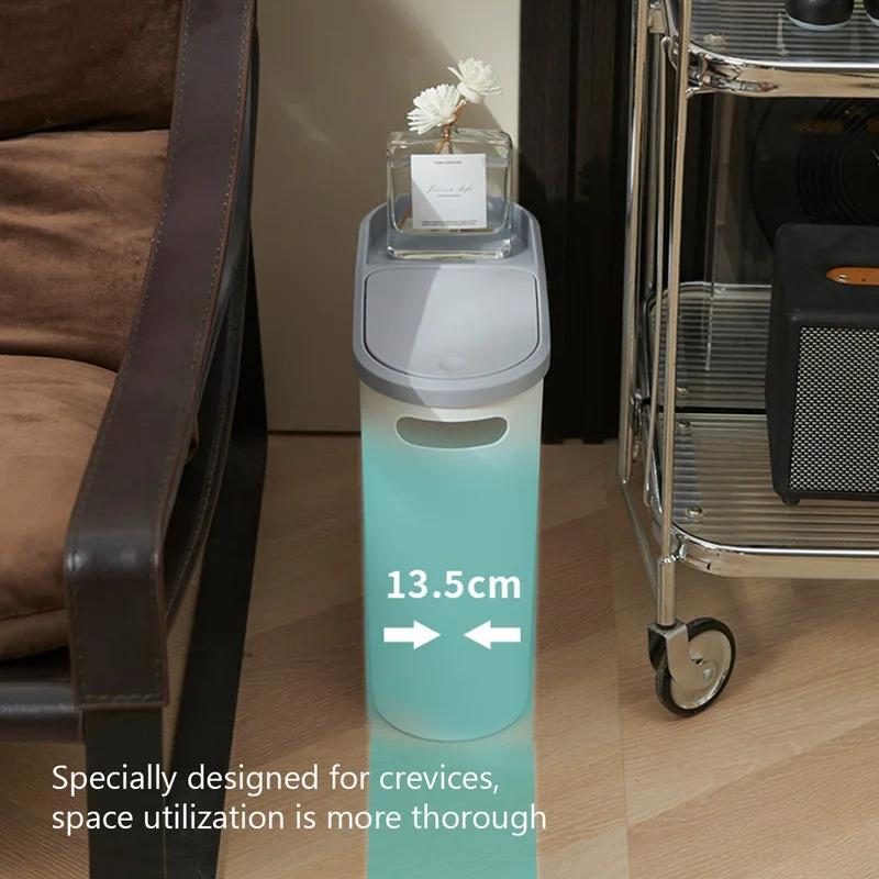 14 cm bred smal press-typ soptunna, 10L plastkorg med lock, papperskorg för badrum, kök, vardagsrum