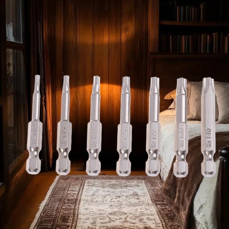 7Pcs/Pack 2025 New 5 Point Torx Screwdriver Bits 50mm S2 Magnetic Star Screw Driver 1/4" Hex Shank T10 T15 T20 T25 T27 T30 T40