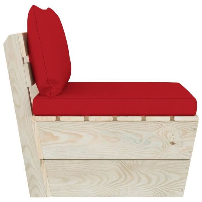 VidaXL Canapé central palette de jardin avec coussins Épicéa imprégné