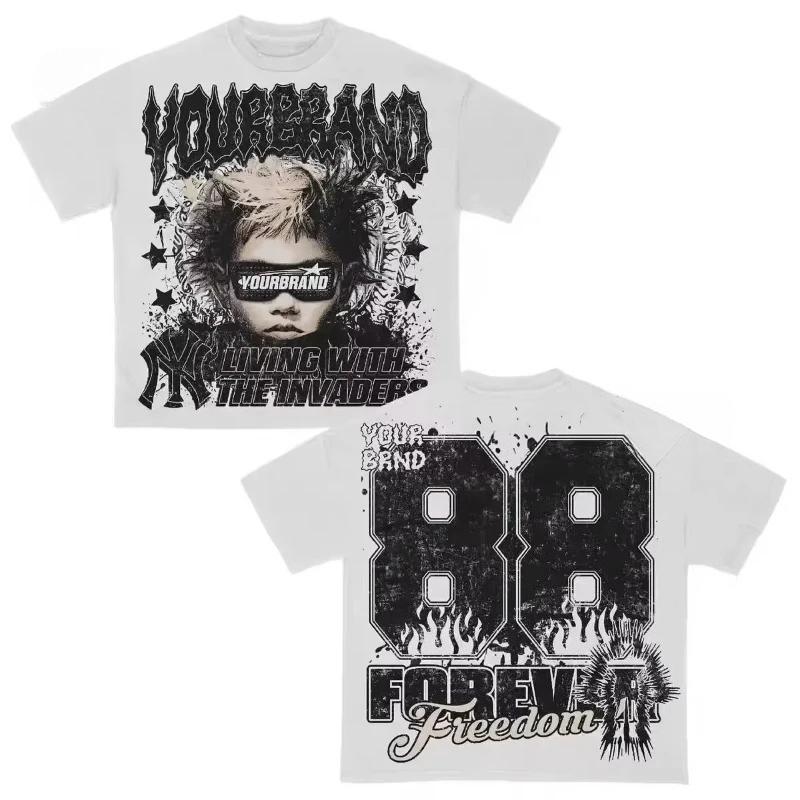 2026 Summer Y2k Pattern Retro Style Harajuku Gothic Hip Hop Animation Print T-shirt Men's and Women's Loose Casual Short Sleeves Top