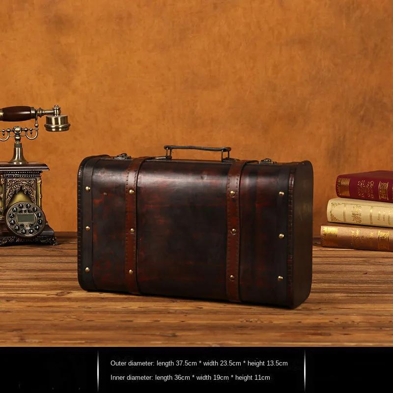 Cutie de depozitare antică din lemn Valisă vintage medievală Cufă de comori Coliere Organizator de bijuterii Cutie cadou cu blocare Cutie foto mare