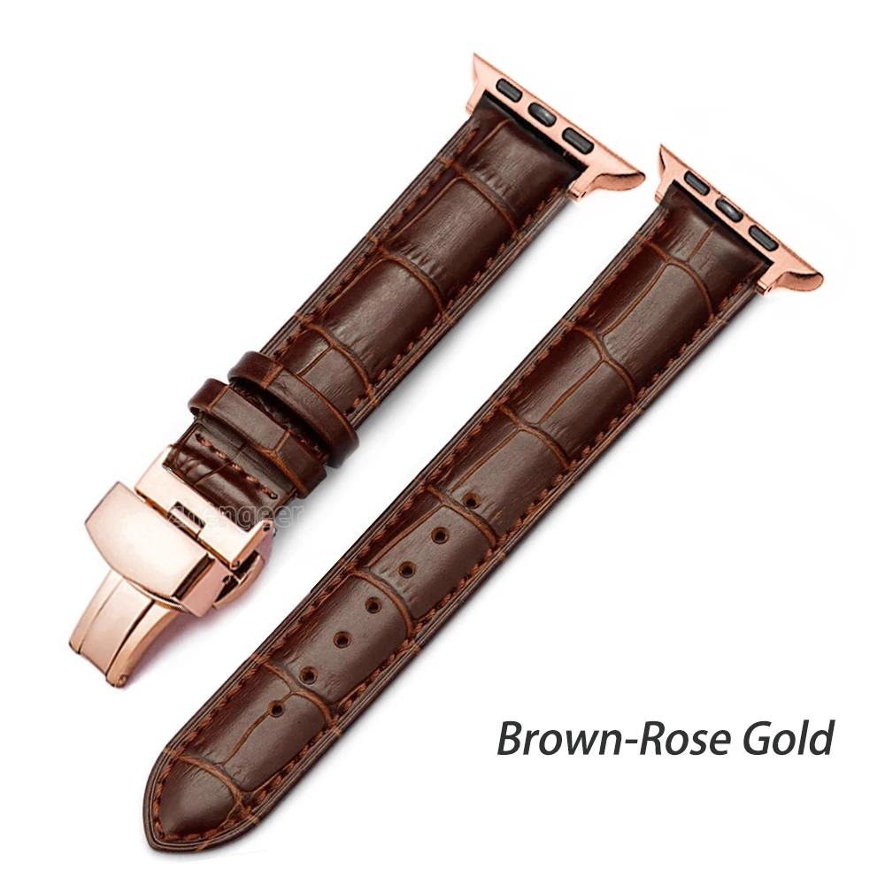 Leather Watchbands for Apple Watch Series 7 45mm 41mm Watch Band for Iwatch 6 5 4 SE 44mm 40mm 42mm 38mm Strap Butterfly Buckle