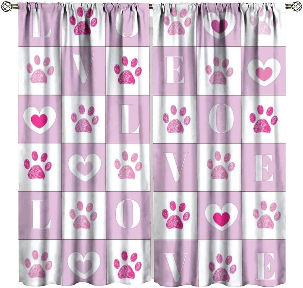 Asian Decor Window Curtains, Cherry Blossom Pink Floral Moon Phase Black Cat Japanese Style Kawaii Cute Home Kitchen Livingroom