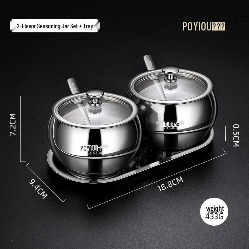304 Stainless Steel Seasoning Jar Set with Lids & Spoons for Salt and Pepper