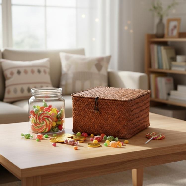 Nachhaltiger handgewebter Aufbewahrungskorb mit Deckel Bonboniere Arbeitsplatten-Organisation Naturfaser-Design Organizer