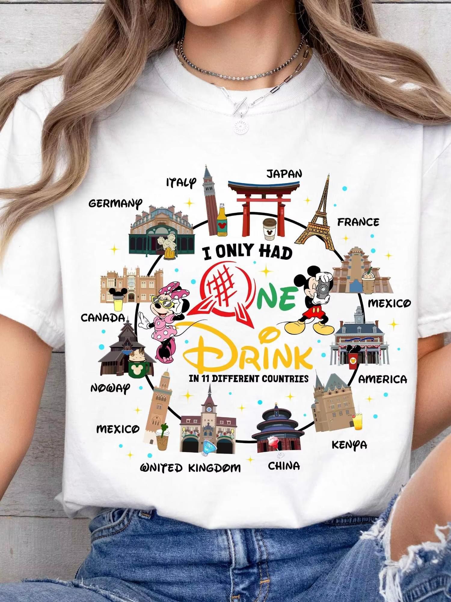 World Travel Tshirt  Mickey and Minnie Global Drinking Challenge Short Sleeves Paris London Tokyo S
