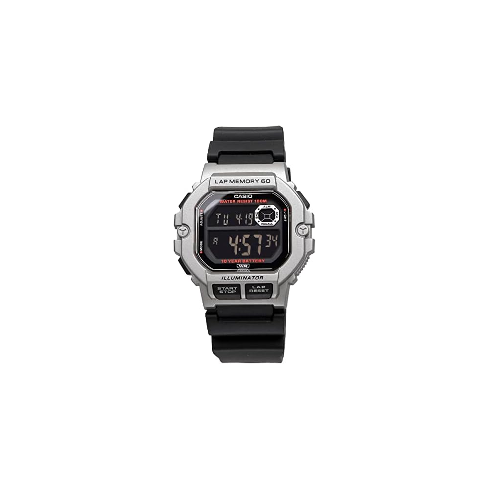 Casio Sports Gear Digital Men's Watch 60 Lap Memory Function Silver Black