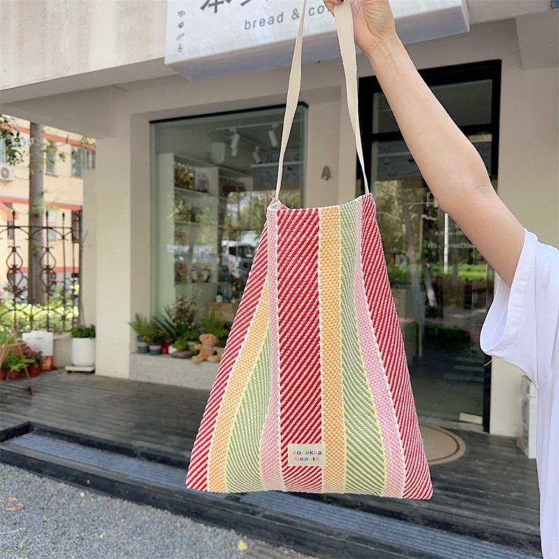 44 Woven Colored Stripes Contrasting Colors Women's Handheld Shoulder Bag Class Commuter Crossbody Underarm Bag Women