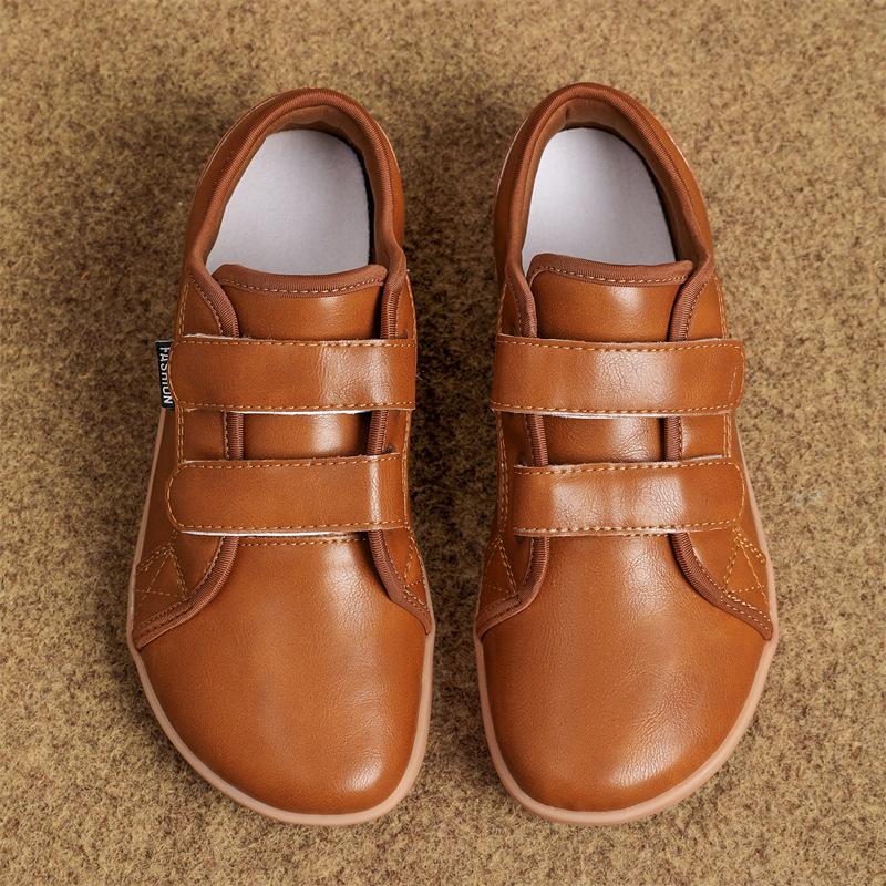 Big Feet Shoes Men's and Women's Casual Shoes Leather Surface Wide Head Barefoot Shoes Large Size Velcro Men's Wide Casual Shoes