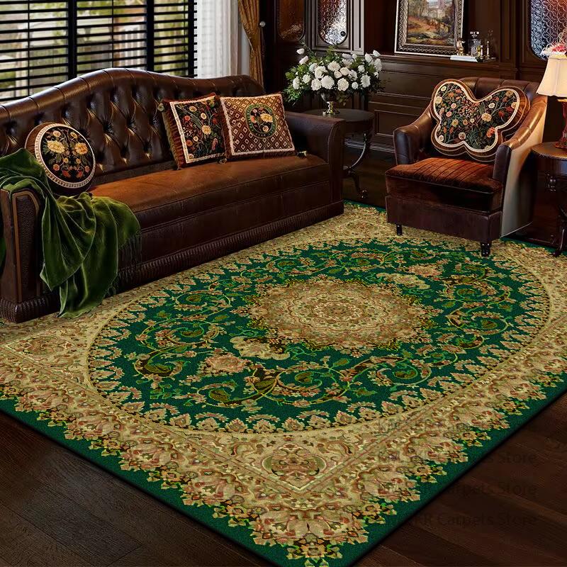 Retro Bohemian Persian Green Carpet for Living Room Comfortable Soft Non-slip Bedroom Rugs Classical Entrance Door Mat Washable